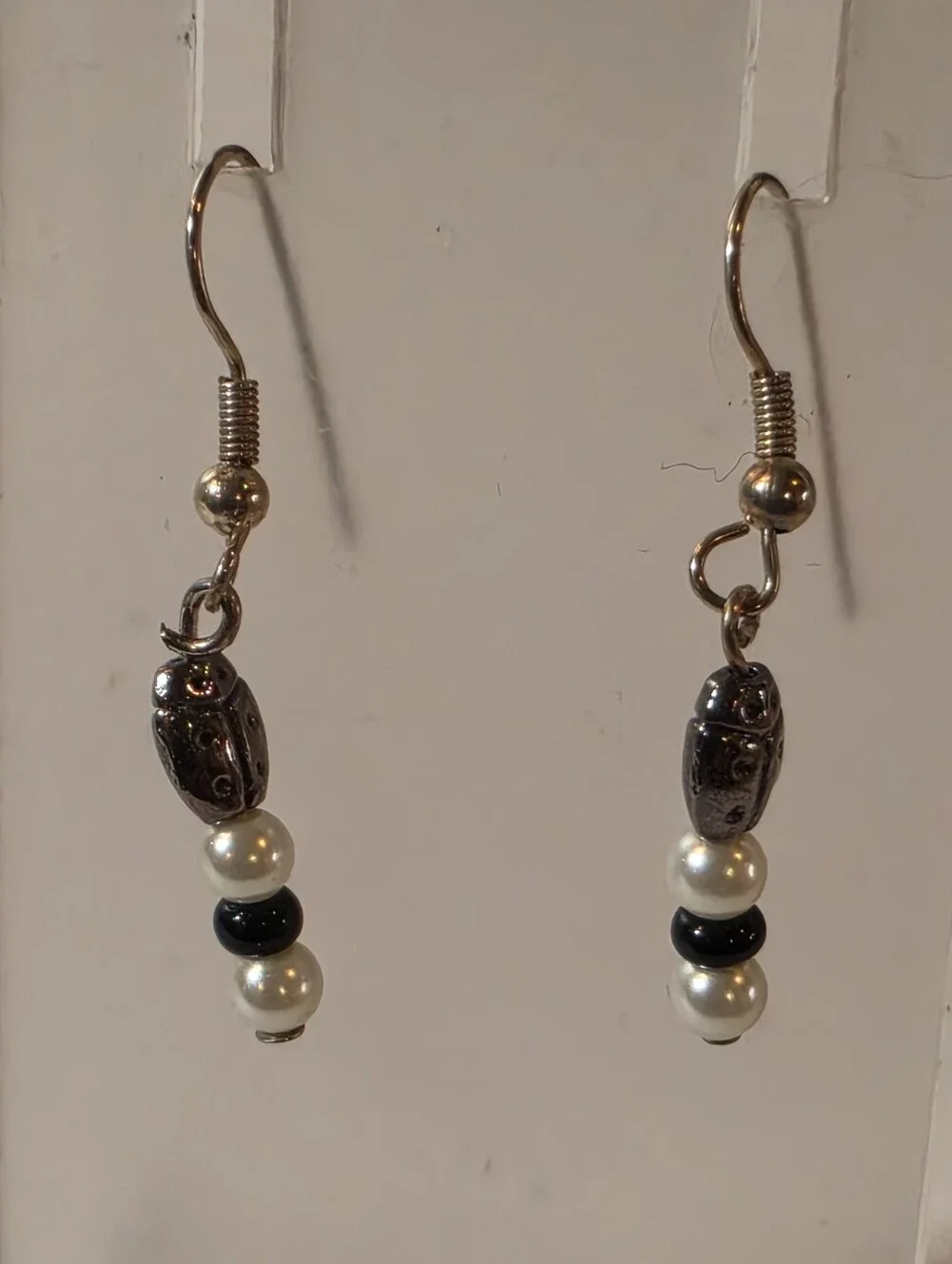 Classic Pearl and Black Bead Drop Earrings - Women Jewelry